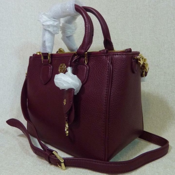 NEW Tory Burch Robinson Wine Red Pebbled Leather Mini Square Tote/Crossbody Bag - Picture 6 of 16